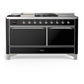 Ilve UM60FSQNR3BKC Ilve Um60Fsqnr3Bkc Majestic Iii 60 Inch Dual Fuel Range With 7 Burners, Griddle And French Top, Dual Function Burner With Up To 25,000 Btu (Natural Gas, Solid Door, Glossy Black, Chrome)