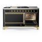 Ilve UM60FSQNR3BKGLP Ilve Um60Fsqnr3Bkglp Majestic Iii 60 Inch Dual Fuel Range With 7 Burners, Griddle And French Top, Dual Function Burner With Up To 25,000 Btu (Liquid Propane, Solid Door, Glossy Black, Brass)