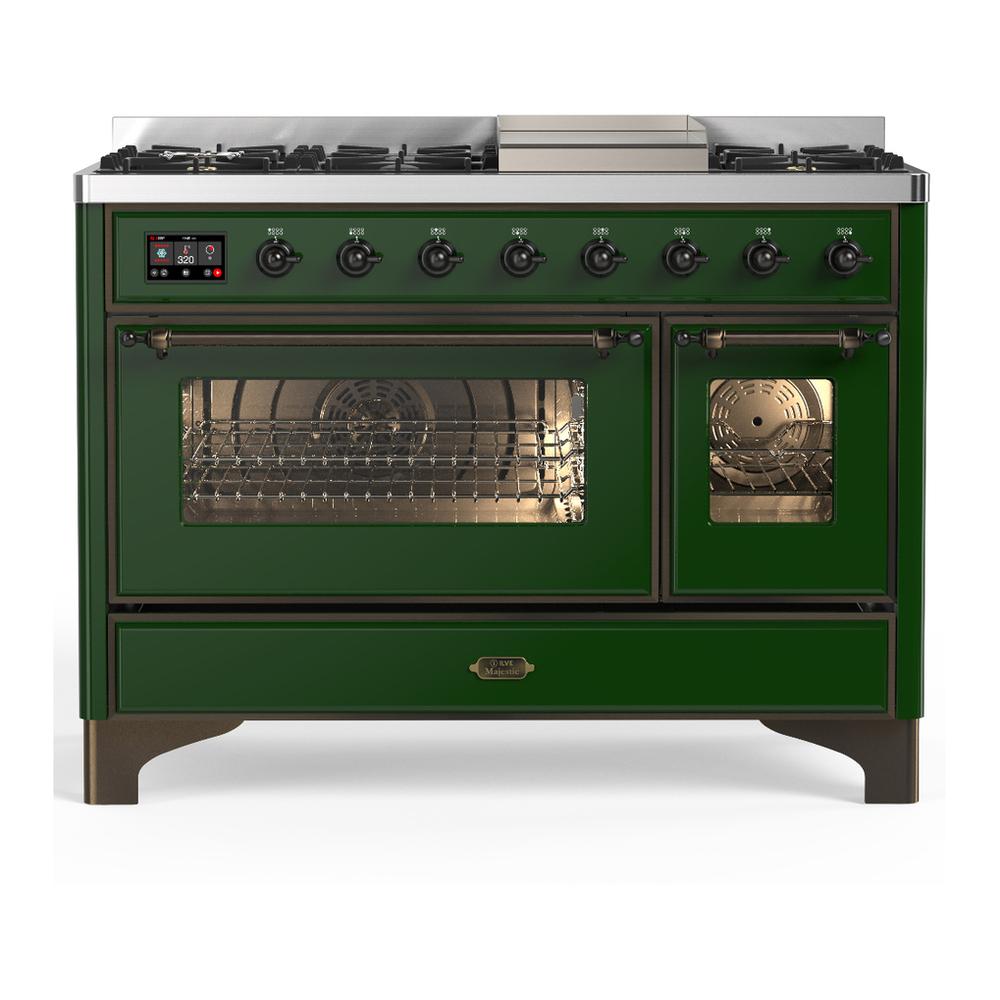 Ilve UM48FNR3EGBLP Ilve Um48Fnr3Egblp Majestic Iii 48 Inch Dual Fuel Range With 8 Burners And Griddle, Dual Function Burner Up To 25,000 Btu (Liquid Propane, Triple Glass Door, Emerald Green, Burnished)