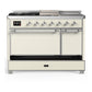 Ilve UM48FSQNR3AWC Ilve Um48Fsqnr3Awc Majestic Iii 48 Inch Dual Fuel Range With 5 Black Brass Burners, Griddle And French Top, Dual Function Burner Up To 25,000 Btu (Natural Gas, Solid Door, Antique White, Chrome)