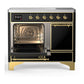 Ilve UMDIB40QNR3BKG Ilve Umdib40Qnr3Bkg Majestic Iii 40 Inch Induction Range With 6 Elements, 3.82 Cu. Ft. Total Oven Capacity (Solid Door, Glossy Black, Brass)