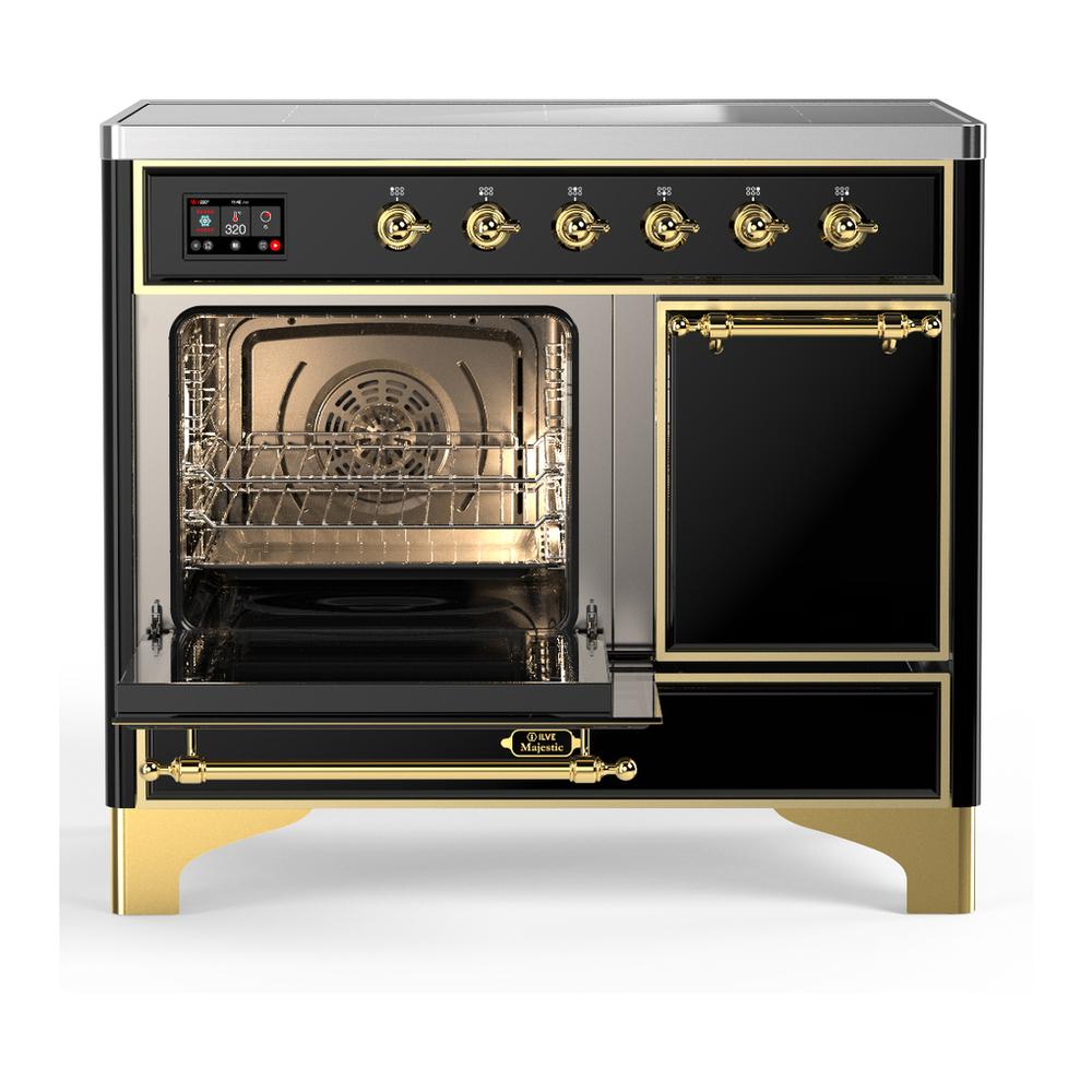 Ilve UMDIB40QNR3BKG Ilve Umdib40Qnr3Bkg Majestic Iii 40 Inch Induction Range With 6 Elements, 3.82 Cu. Ft. Total Oven Capacity (Solid Door, Glossy Black, Brass)