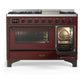 Ilve UM48FNR3BUBLP Ilve Um48Fnr3Bublp Majestic Iii 48 Inch Dual Fuel Range With 8 Burners And Griddle, Dual Function Burner Up To 25,000 Btu (Liquid Propane, Triple Glass Door, Burgundy, Burnished)