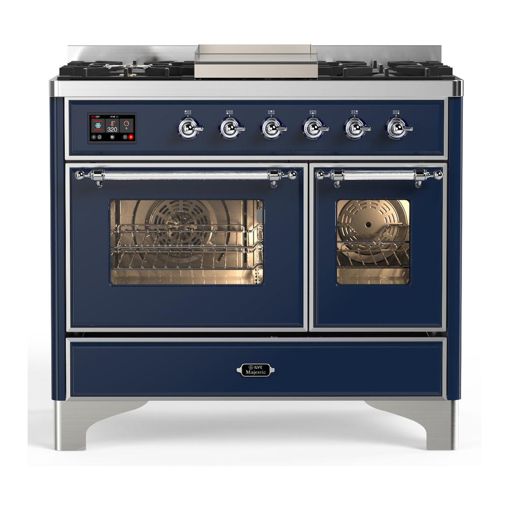 Ilve UMD40FNR3MBCLP Ilve Umd40Fnr3Mbclp Majestic Iii 40 Inch Dual Fuel Range With 6 Burners And Griddle, Dual Function Burner Up To 25,000 Btu (Liquid Propane, Triple Glass Door, Midnight Blue, Chrome)