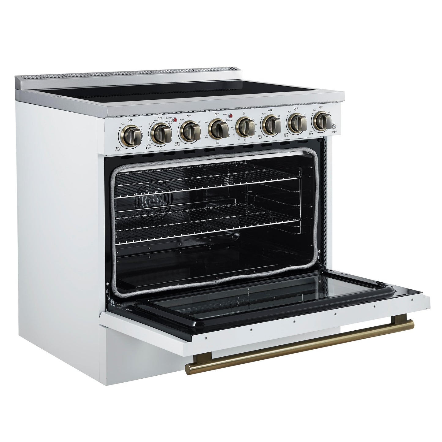 Forno FFSEL601136WHT Forno Paolo 36 Inch White Freestanding Electric Range, Stainless Steel, 5.44 Cu.Ft, True Convection Oven, Energy Efficient