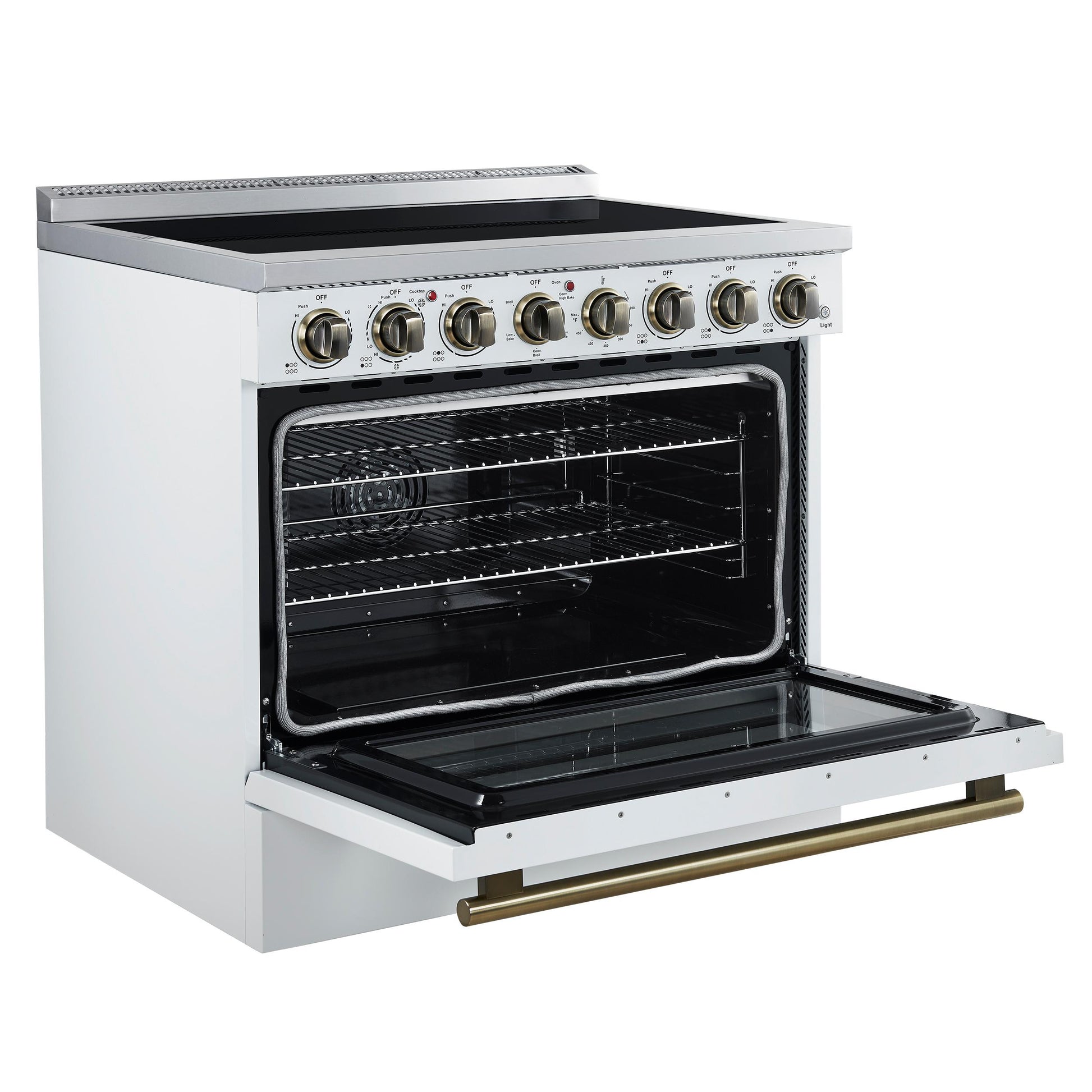 Forno FFSEL601136WHT Forno Paolo 36 Inch White Freestanding Electric Range, Stainless Steel, 5.44 Cu.Ft, True Convection Oven, Energy Efficient