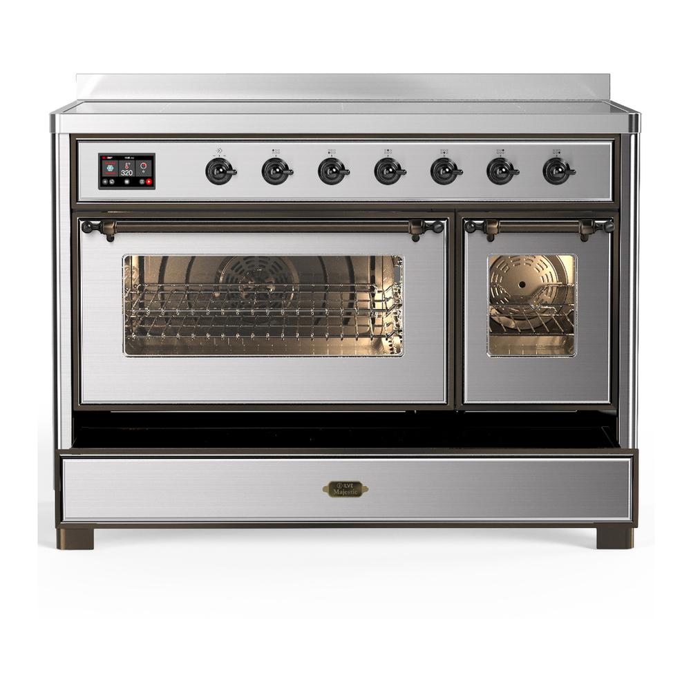 Ilve UMIB48NR3SSB Ilve Umib48Nr3Ssb Majestic Iii 48 Inch Induction Range With 6 Elements, 5.02 Cu. Ft. Total Oven Capacity (Triple Glass Door, Stainless Steel, Burnished)