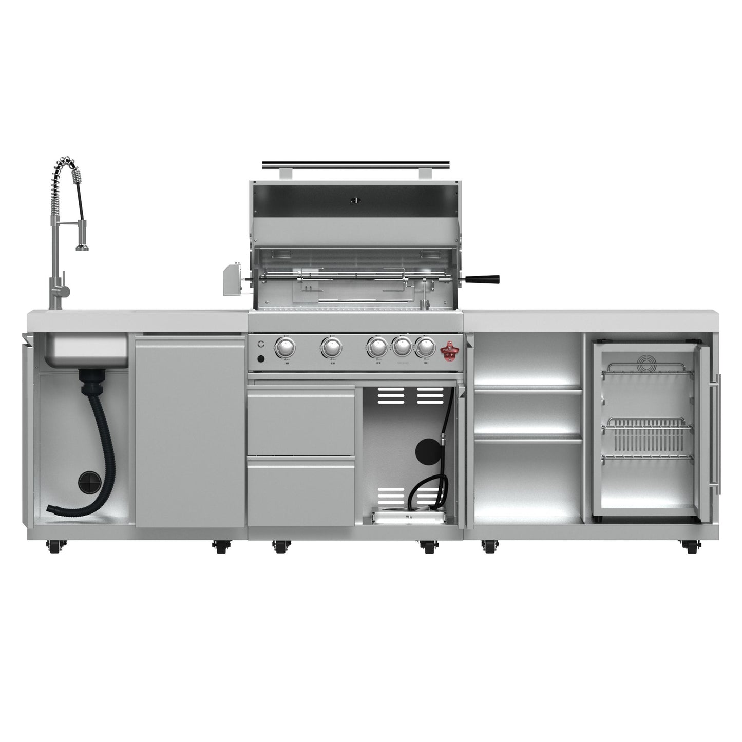 Forno FODKT2506WHT Forno Bulnes 30-Inch Bbq, 60,000 Btu, 3 Burners With Sear & Rotisserie Infrared Burners, Stainless Steel Outdoor Kitchen With 1.8 Cu.Ft. Beverage Center & White Sintered Stone Countertops