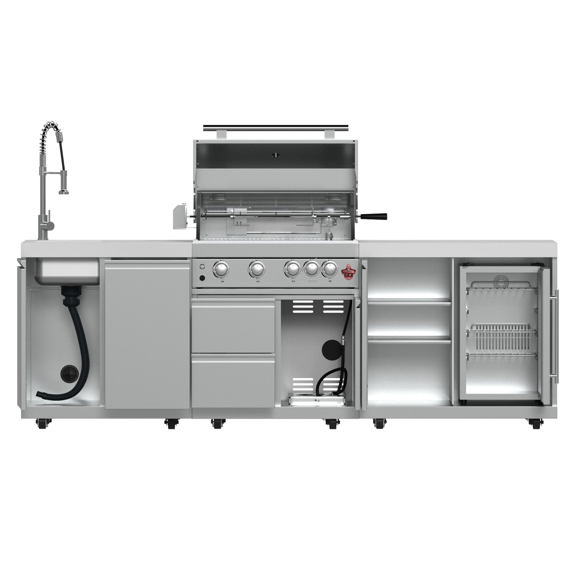 Forno FODKT2506WHT Forno Bulnes 30-Inch Bbq, 60,000 Btu, 3 Burners With Sear & Rotisserie Infrared Burners, Stainless Steel Outdoor Kitchen With 1.8 Cu.Ft. Beverage Center & White Sintered Stone Countertops
