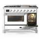 Ilve UM48FNR3WHCLP Ilve Um48Fnr3Whclp Majestic Iii 48 Inch Dual Fuel Range With 8 Burners And Griddle, Dual Function Burner Up To 25,000 Btu (Liquid Propane, Triple Glass Door, White, Chrome)