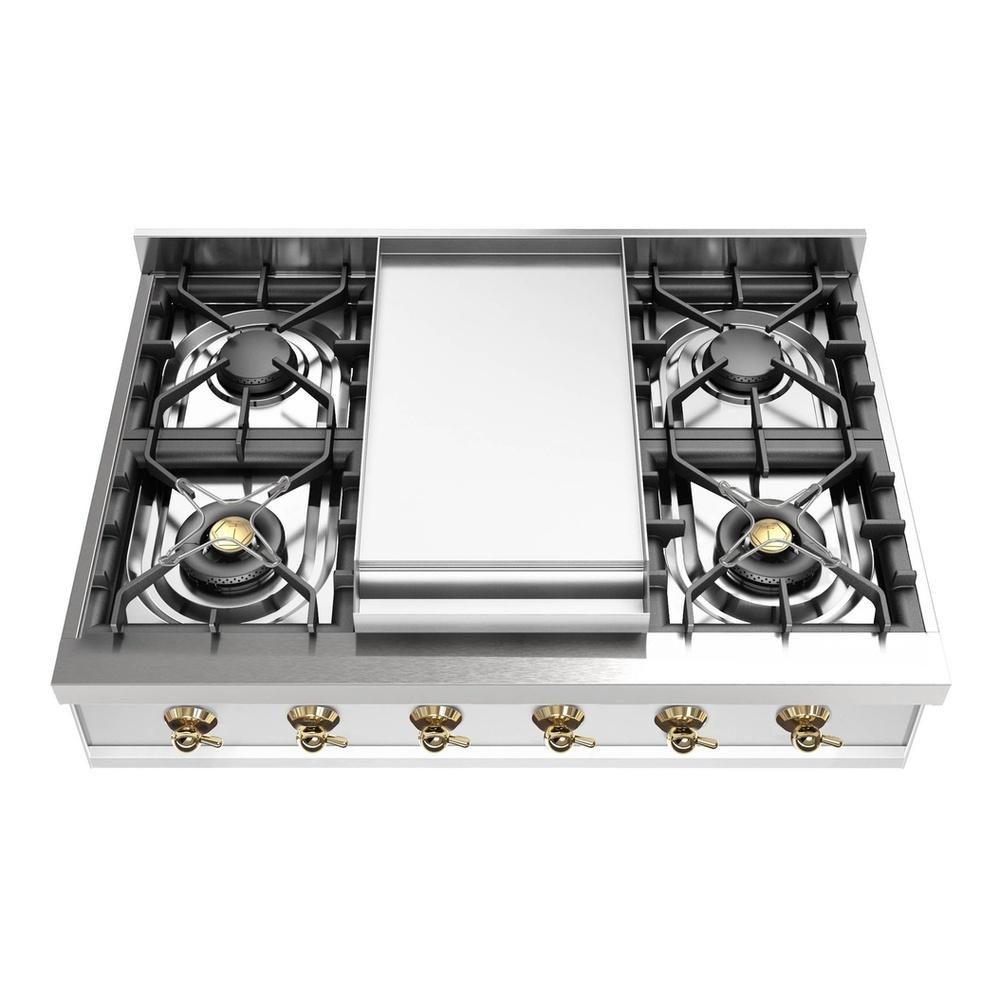 Ilve UHCP36FNSSGLP Ilve Uhcp36Fnssglp Nostalgie Ii 36 Inch Built-In Gas Rangetop With 6 Burners And Griddle, In Stainless Steel (Liquid Propane, Brass)