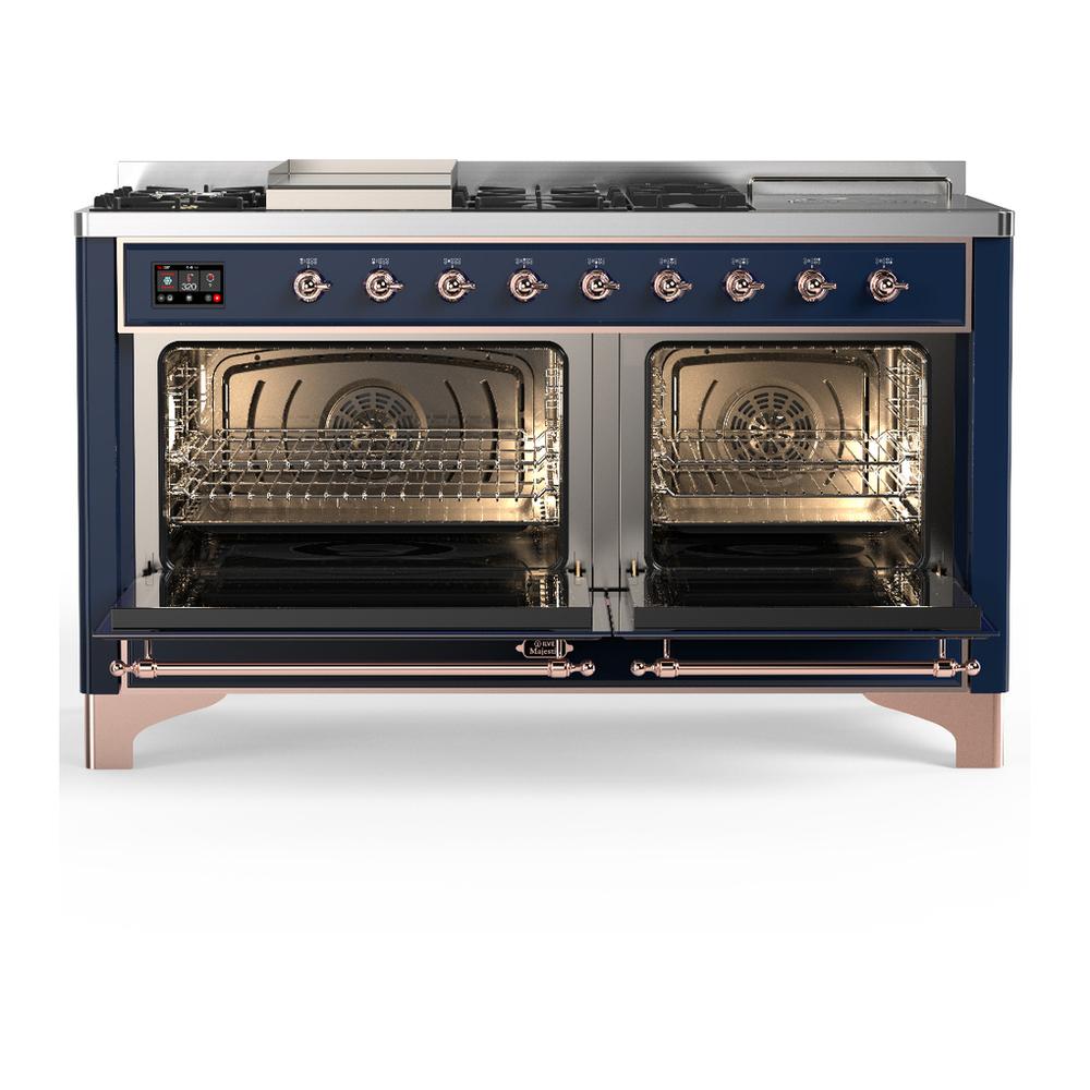 Ilve UM60FSNR3MBP Ilve Um60Fsnr3Mbp Majestic Iii 60 Inch Dual Fuel Range With 7 Burners, Griddle And French Top, Dual Function Burner With Up To 25,000 Btu (Natural Gas, Triple Glass Door, Midnight Blue, Copper)
