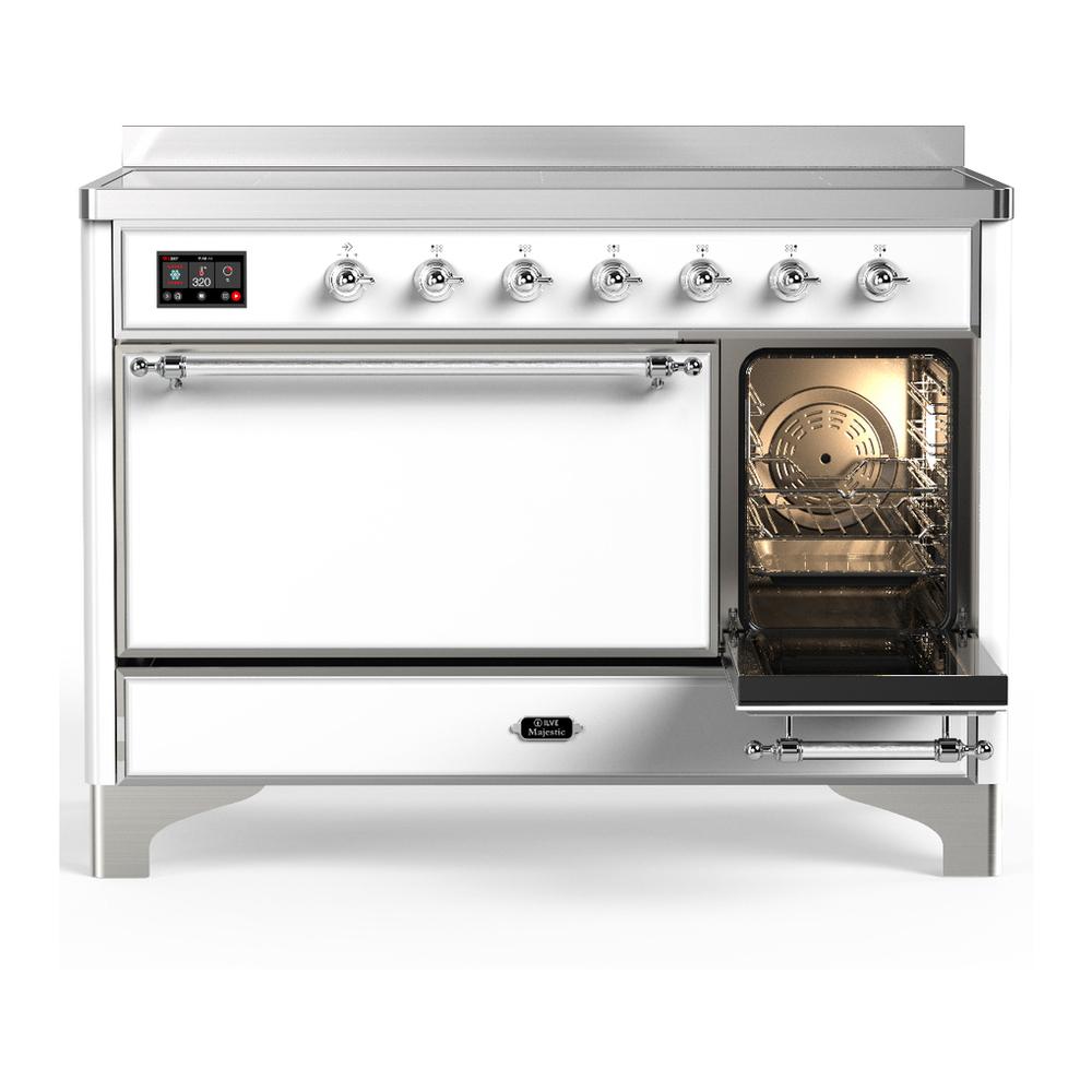 Ilve UMIB48QNR3WHC Ilve Umib48Qnr3Whc Majestic Iii 48 Inch Induction Range With 6 Elements, 5.02 Cu. Ft. Total Oven Capacity (Solid Door, White, Chrome)