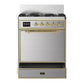 Ilve UM30QNR3SSG Ilve Um30Qnr3Ssg Majestic Iii 30 Inch Dual Fuel Range With 5 Black Brass Burners, Dual Function Burner Up To 25,000 Btu (Natural Gas, Solid Door, Stainless Steel, Brass)