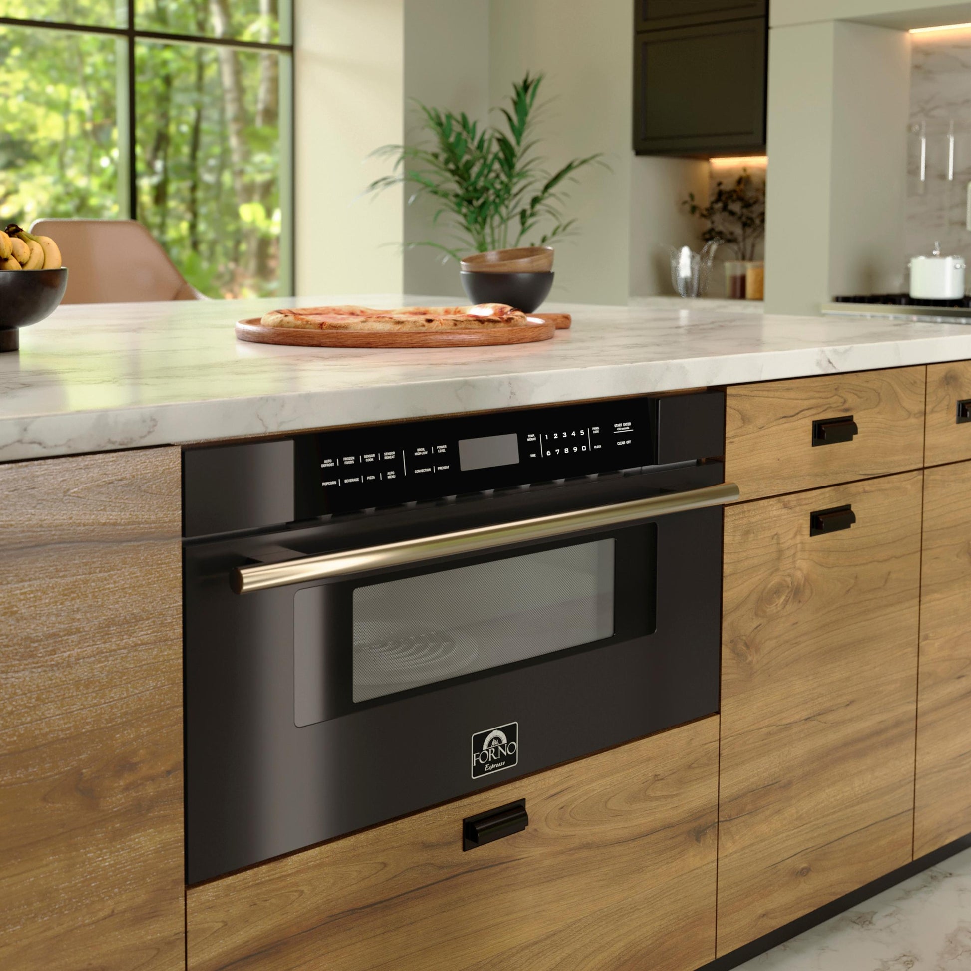 Forno FMWDR300030BLK Forno Capoliveri Espresso 30-Inch Microwave Drawer, Black, 1.2 Cu.Ft, 1500 Watts, Built-In, Touch Control Lcd Display, Auto-Touch Open/Close, 11 Power Levels, Sensor Cooking