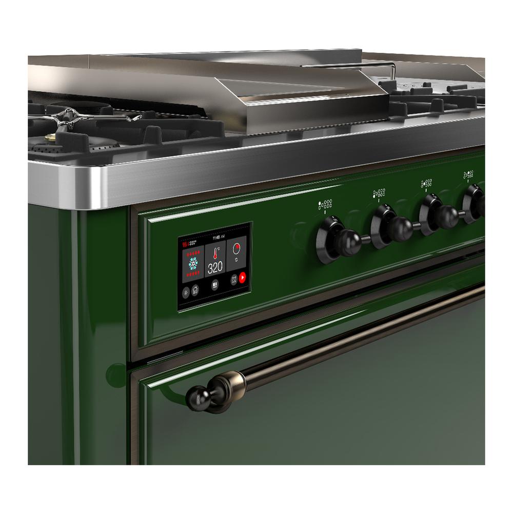 Ilve UM60FSQNR3EGB Ilve Um60Fsqnr3Egb Majestic Iii 60 Inch Dual Fuel Range With 7 Burners, Griddle And French Top, Dual Function Burner With Up To 25,000 Btu (Natural Gas, Solid Door, Emerald Green, Burnished)
