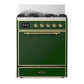 Ilve UM30QNR3EGG Ilve Um30Qnr3Egg Majestic Iii 30 Inch Dual Fuel Range With 5 Black Brass Burners, Dual Function Burner Up To 25,000 Btu (Natural Gas, Solid Door, Emerald Green, Brass)
