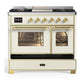 Ilve UMD40FNR3AWG Ilve Umd40Fnr3Awg Majestic Iii 40 Inch Dual Fuel Range With 6 Burners And Griddle, Dual Function Burner Up To 25,000 Btu (Natural Gas, Triple Glass Door, Antique White, Brass)