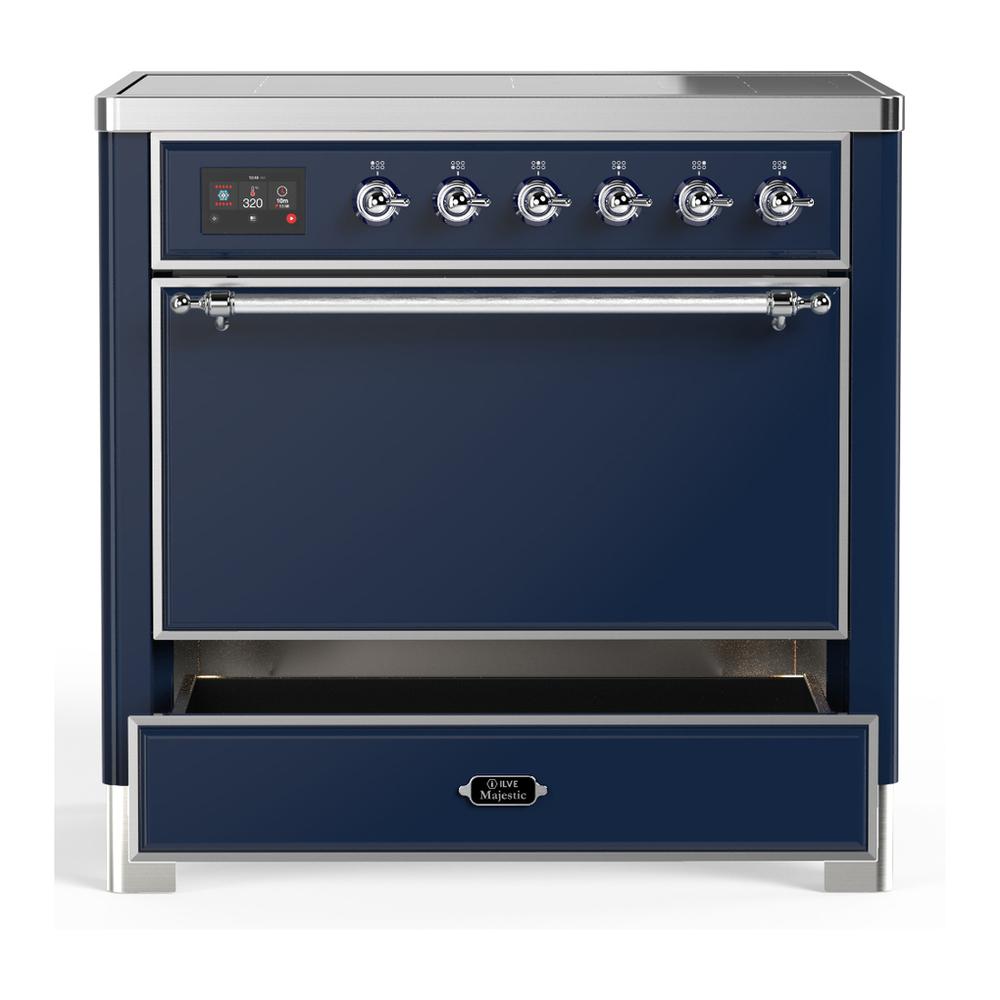 Ilve UMIB36QNR3MBC Ilve Umib36Qnr3Mbc Majestic Iii 36 Inch Induction Range With 6 Elements, 3.5 Cu. Ft. Total Oven Capacity (Solid Door, Midnight Blue, Chrome)