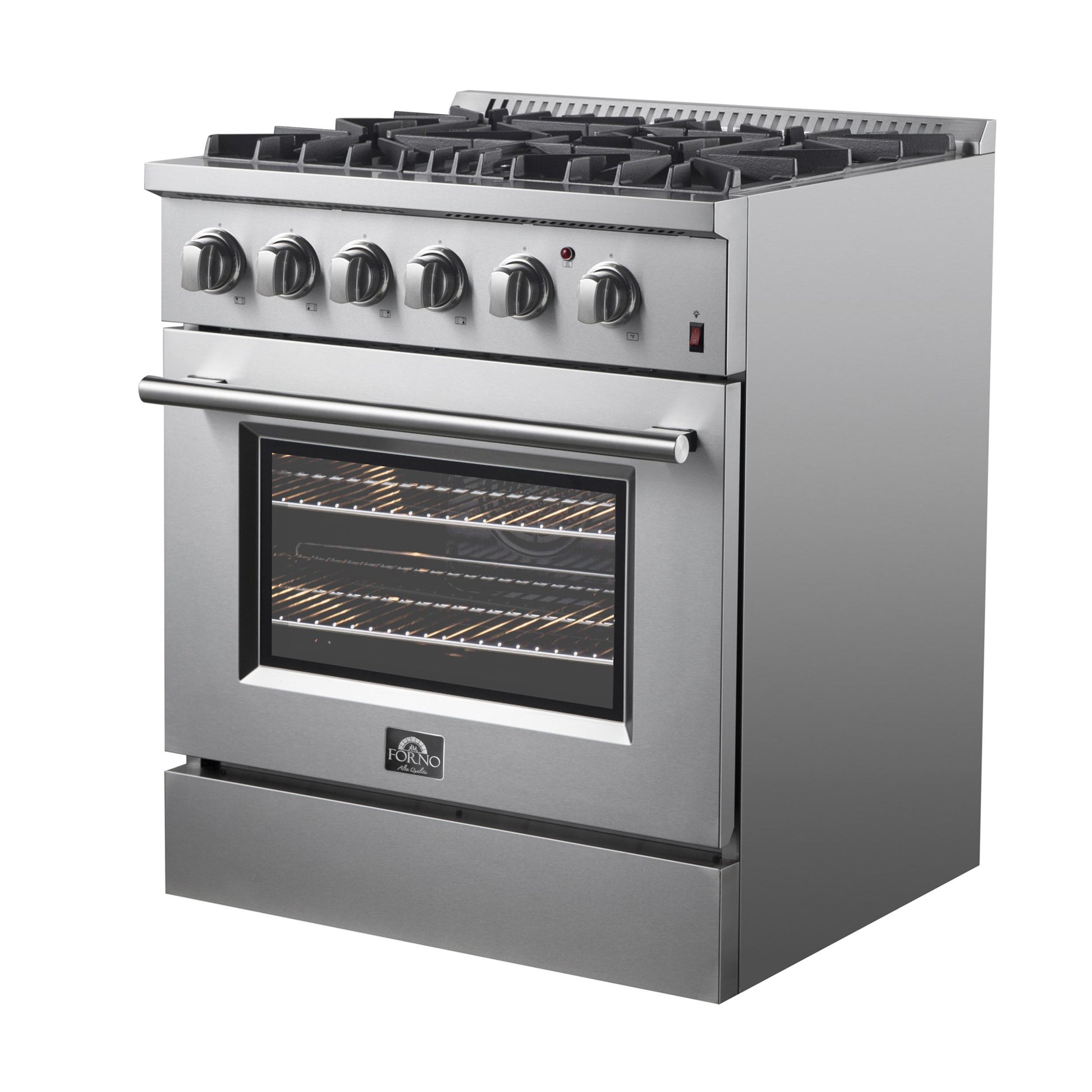 Forno FFSGS619730 Forno Marco 30-Inch Dual Fuel Range, Stainless Steel, 4 Burners, 37,000 Btu, True Convection Oven, Energy Efficient