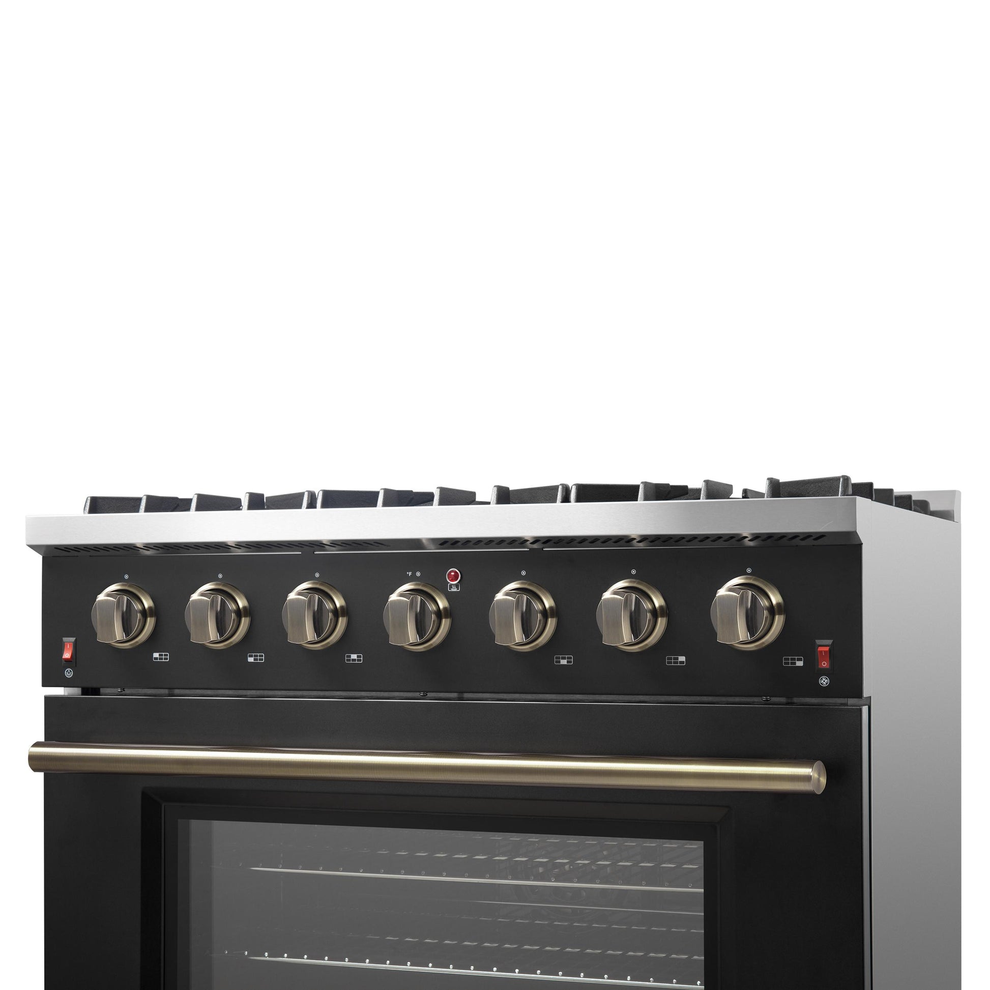 Forno FFSGS624436BLK Forno Galiano 36-Inch Freestanding Gas Range In Black With Antique Brass Design, 6 Burners, 83,000 Btu, 5.36 Cu.Ft. Convection Oven