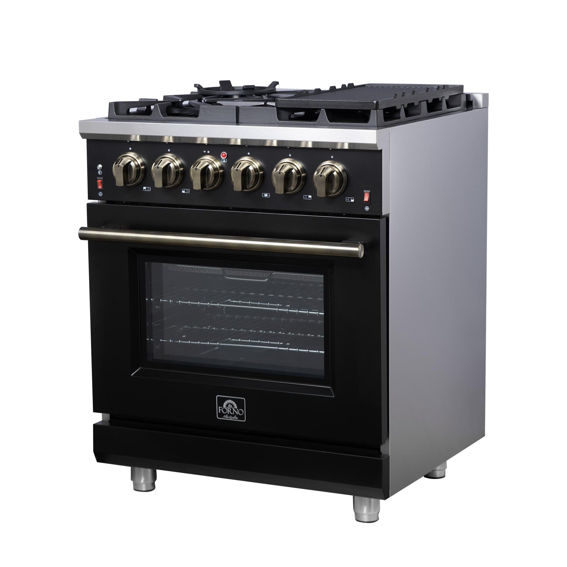 Forno FFSGS623930BLK Forno Massimo 30-Inch Black Freestanding Gas Range, 5 Burners, True Convection Oven