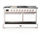 Ilve UM60FSQNR3WHP Ilve Um60Fsqnr3Whp Majestic Iii 60 Inch Dual Fuel Range With 7 Burners, Griddle And French Top, Dual Function Burner With Up To 25,000 Btu (Natural Gas, Solid Door, White, Copper)