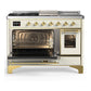 Ilve UM48FSNR3AWG Ilve Um48Fsnr3Awg Majestic Iii 48 Inch Dual Fuel Range With 5 Black Brass Burners, Griddle And French Top, Dual Function Burner Up To 25,000 Btu (Natural Gas, Triple Glass Door, Antique White, Brass)