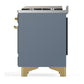 Ilve UM60FQNR3BGG Ilve Um60Fqnr3Bgg Majestic Iii 60 Inch Dual Fuel Range With 9 Burners And Griddle, Dual Function Burner Up To 25,000 Btu (Natural Gas, Solid Door, Blue Grey, Brass)