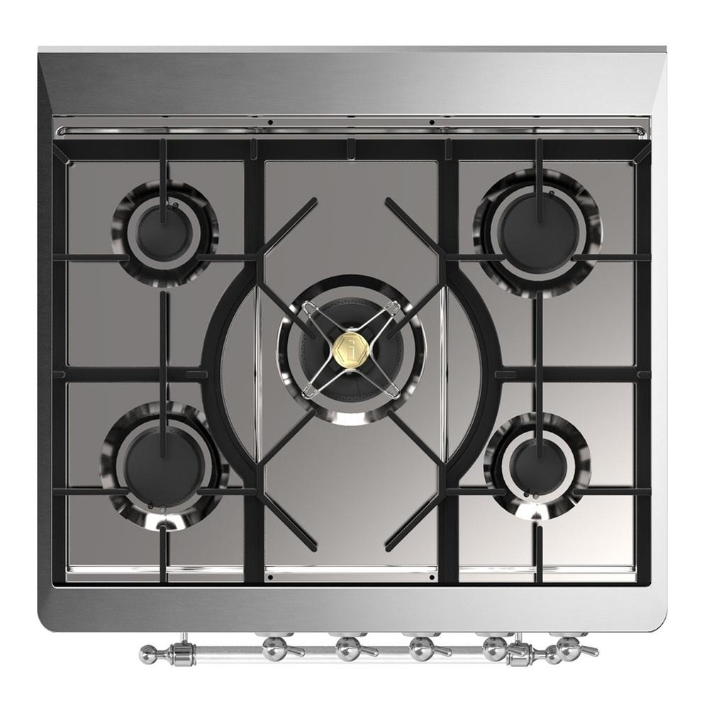 Ilve UM30NR3WHC Ilve Um30Nr3Whc Majestic Iii 30 Inch Dual Fuel Range With 5 Black Brass Burners, Dual Function Burner Up To 25,000 Btu (Natural Gas, Triple Glass Door, White, Chrome)