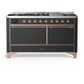 Ilve UM60FQNR3MGPLP Ilve Um60Fqnr3Mgplp Majestic Iii 60 Inch Dual Fuel Range With 9 Burners And Griddle, Dual Function Burner Up To 25,000 Btu (Liquid Propane, Solid Door, Graphite Matte, Copper)