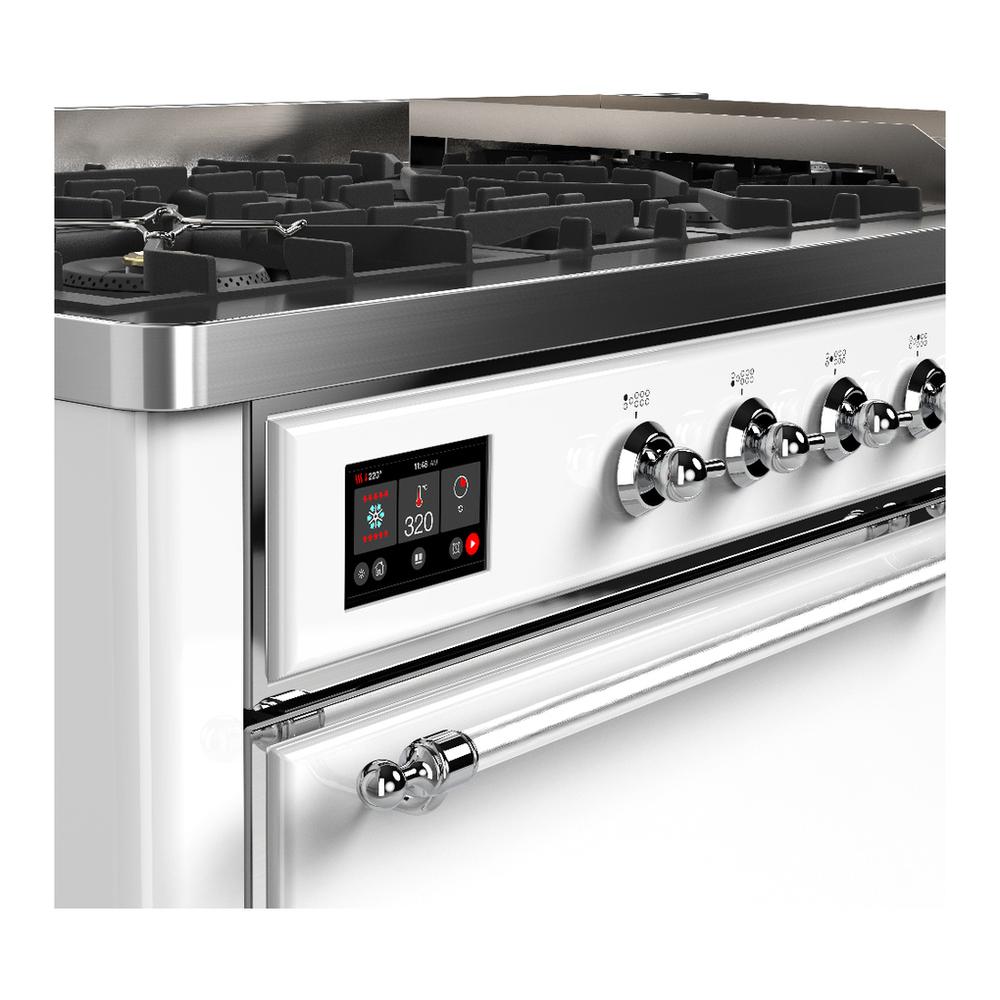 Ilve UM60FQNR3WHC Ilve Um60Fqnr3Whc Majestic Iii 60 Inch Dual Fuel Range With 9 Burners And Griddle, Dual Function Burner Up To 25,000 Btu (Natural Gas, Solid Door, White, Chrome)