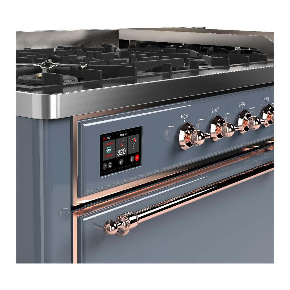 Ilve UM60FQNR3BGP Ilve Um60Fqnr3Bgp Majestic Iii 60 Inch Dual Fuel Range With 9 Burners And Griddle, Dual Function Burner Up To 25,000 Btu (Natural Gas, Solid Door, Blue Grey, Copper)