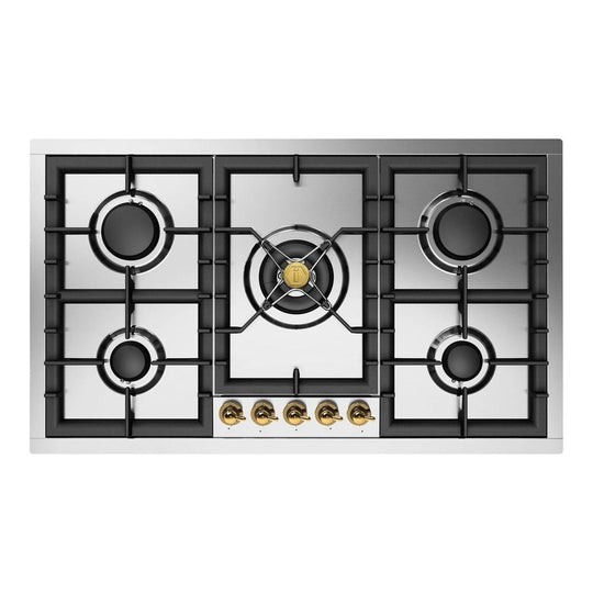Ilve UHCPT95NSSGLP Ilve Uhcpt95Nssglp Nostalgie Ii 36 Inch Built-In Gas Cooktop With Total Black Brass Burners, In Stainless Steel (5 Sealed Burners, Liquid Propane, Brass)