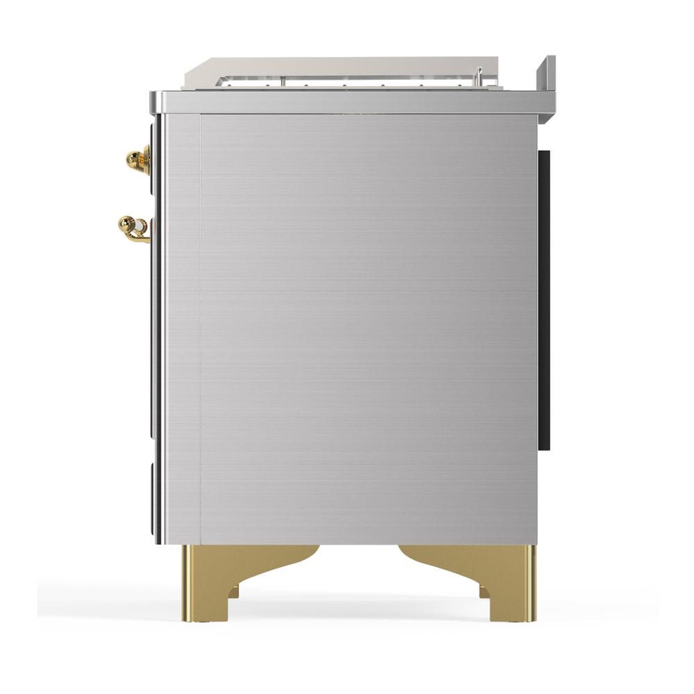 Ilve UM48FSNR3SSG Ilve Um48Fsnr3Ssg Majestic Iii 48 Inch Dual Fuel Range With 5 Black Brass Burners, Griddle And French Top, Dual Function Burner Up To 25,000 Btu (Natural Gas, Triple Glass Door, Stainless Steel, Brass)