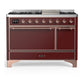 Ilve UM48FQNR3BUP Ilve Um48Fqnr3Bup Majestic Iii 48 Inch Dual Fuel Range With 8 Burners And Griddle, Dual Function Burner Up To 25,000 Btu (Natural Gas, Solid Door, Burgundy, Copper)