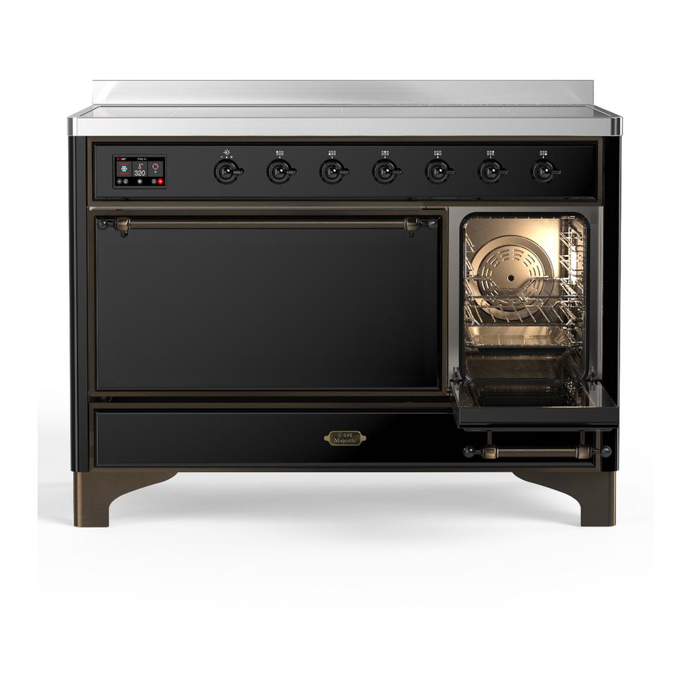 Ilve UMIB48QNR3BKB Ilve Umib48Qnr3Bkb Majestic Iii 48 Inch Induction Range With 6 Elements, 5.02 Cu. Ft. Total Oven Capacity (Solid Door, Glossy Black, Burnished)