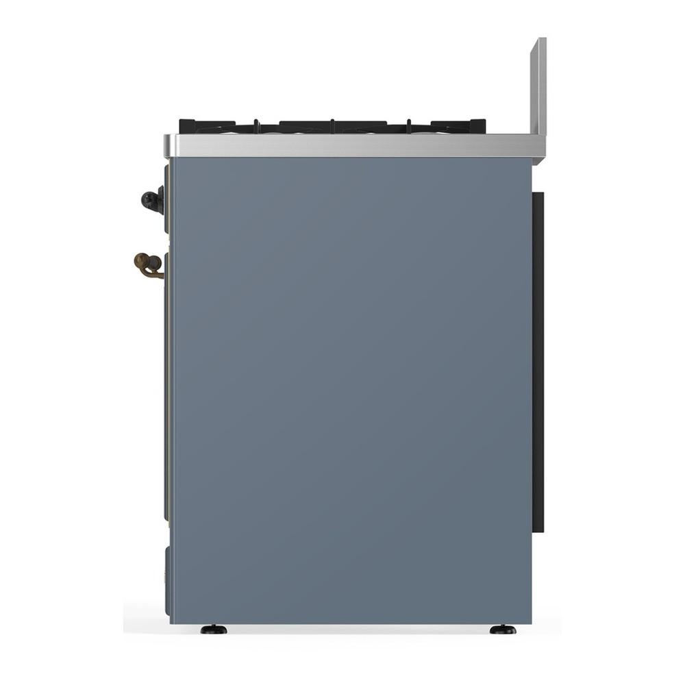 Ilve UM30QNR3BGBLP Ilve Um30Qnr3Bgblp Majestic Iii 30 Inch Dual Fuel Range With 5 Black Brass Burners, Dual Function Burner Up To 25,000 Btu (Liquid Propane, Solid Door, Blue Grey, Burnished)