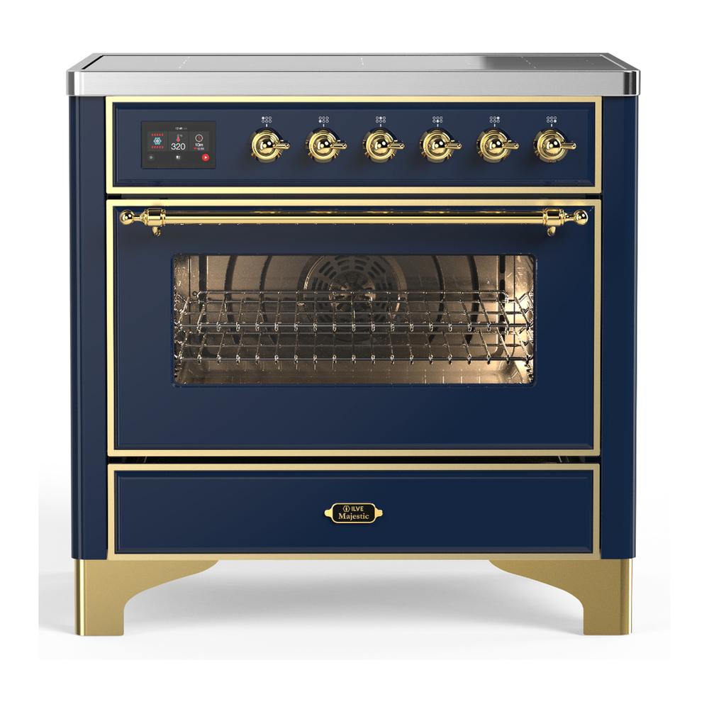 Ilve UMIB36NR3MBG Ilve Umib36Nr3Mbg Majestic Iii 36 Inch Induction Range With 6 Elements, 3.5 Cu. Ft. Total Oven Capacity (Triple Glass Door, Midnight Blue, Brass)