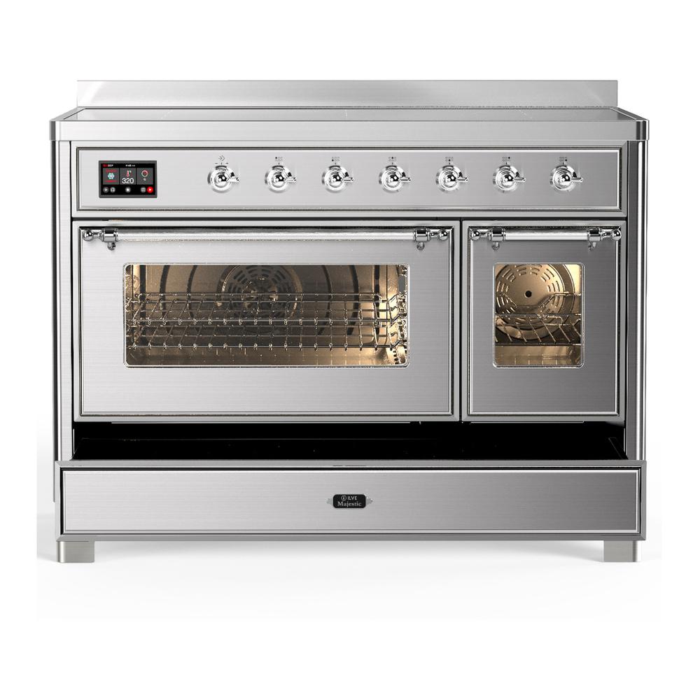 Ilve UMIB48NR3SSC Ilve Umib48Nr3Ssc Majestic Iii 48 Inch Induction Range With 6 Elements, 5.02 Cu. Ft. Total Oven Capacity (Triple Glass Door, Stainless Steel, Chrome)