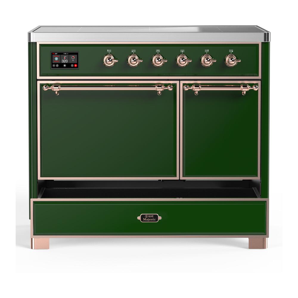 Ilve UMDIB40QNR3EGP Ilve Umdib40Qnr3Egp Majestic Iii 40 Inch Induction Range With 6 Elements, 3.82 Cu. Ft. Total Oven Capacity (Solid Door, Emerald Green, Copper)