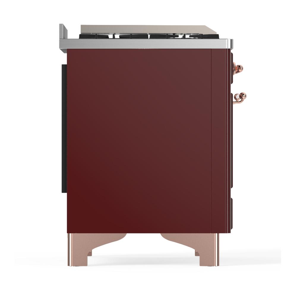 Ilve UM48FSNR3BUP Ilve Um48Fsnr3Bup Majestic Iii 48 Inch Dual Fuel Range With 5 Black Brass Burners, Griddle And French Top, Dual Function Burner Up To 25,000 Btu (Natural Gas, Triple Glass Door, Burgundy, Copper)