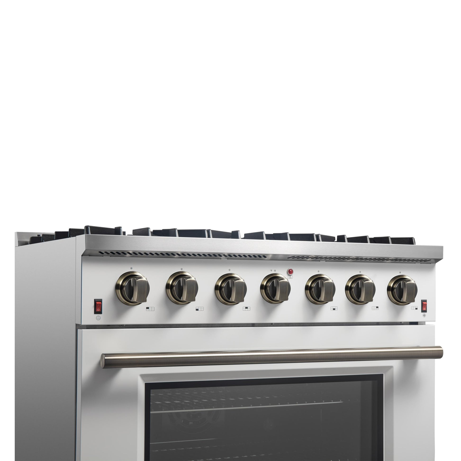 Forno FFSGS624436WHT Forno Galiano 36-Inch Freestanding Gas Range In White With Antique Brass Design, 6 Burners, 83,000 Btu, 5.36 Cu.Ft. Convection Oven