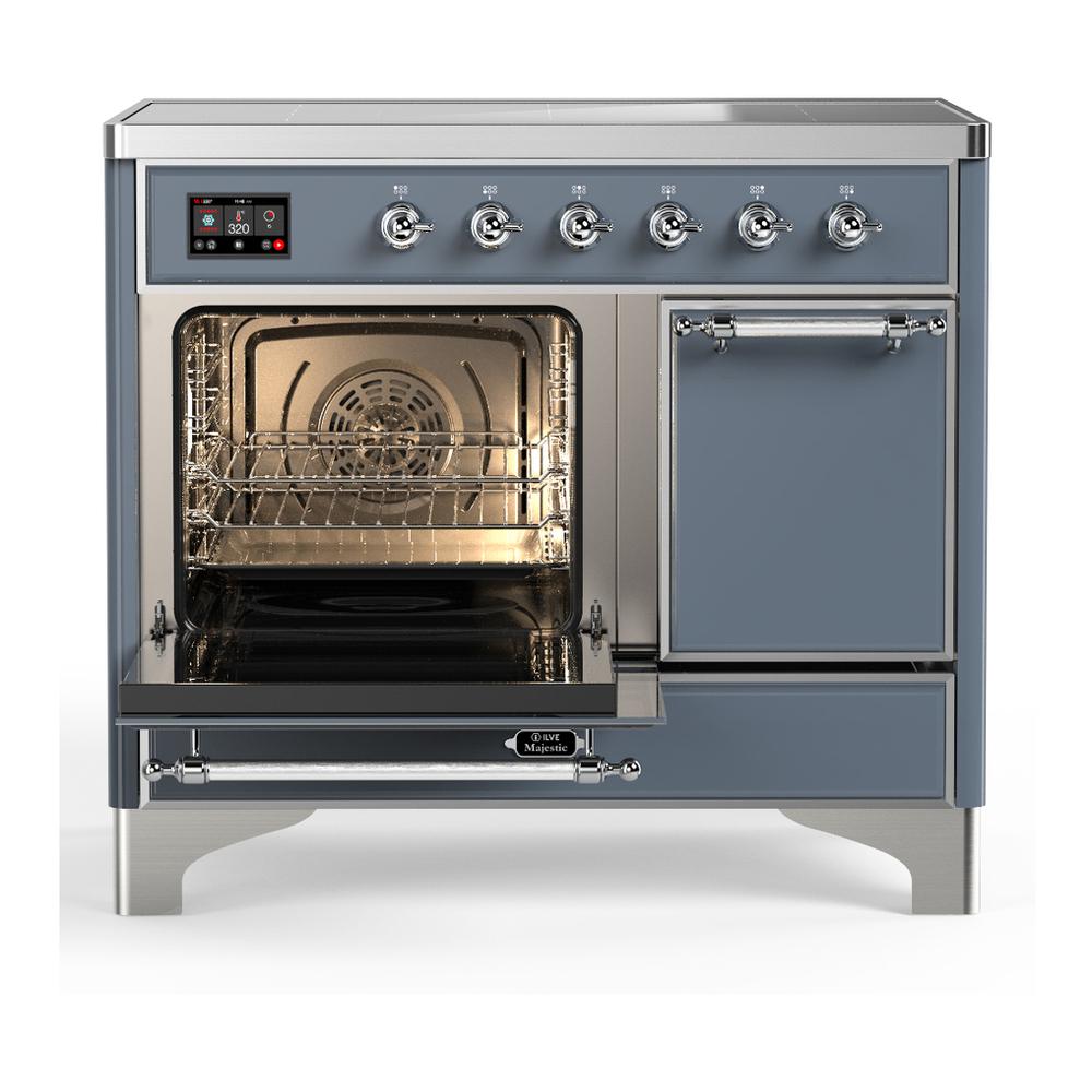 Ilve UMDIB40QNR3BGC Ilve Umdib40Qnr3Bgc Majestic Iii 40 Inch Induction Range With 6 Elements, 3.82 Cu. Ft. Total Oven Capacity (Solid Door, Blue Grey, Chrome)