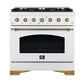 Forno FFSGS621936WHT Forno Antico 36-Inch Freestanding Gas Range, White, Antique Brass Design, 6 Burners, Convection Oven, Energy Efficient