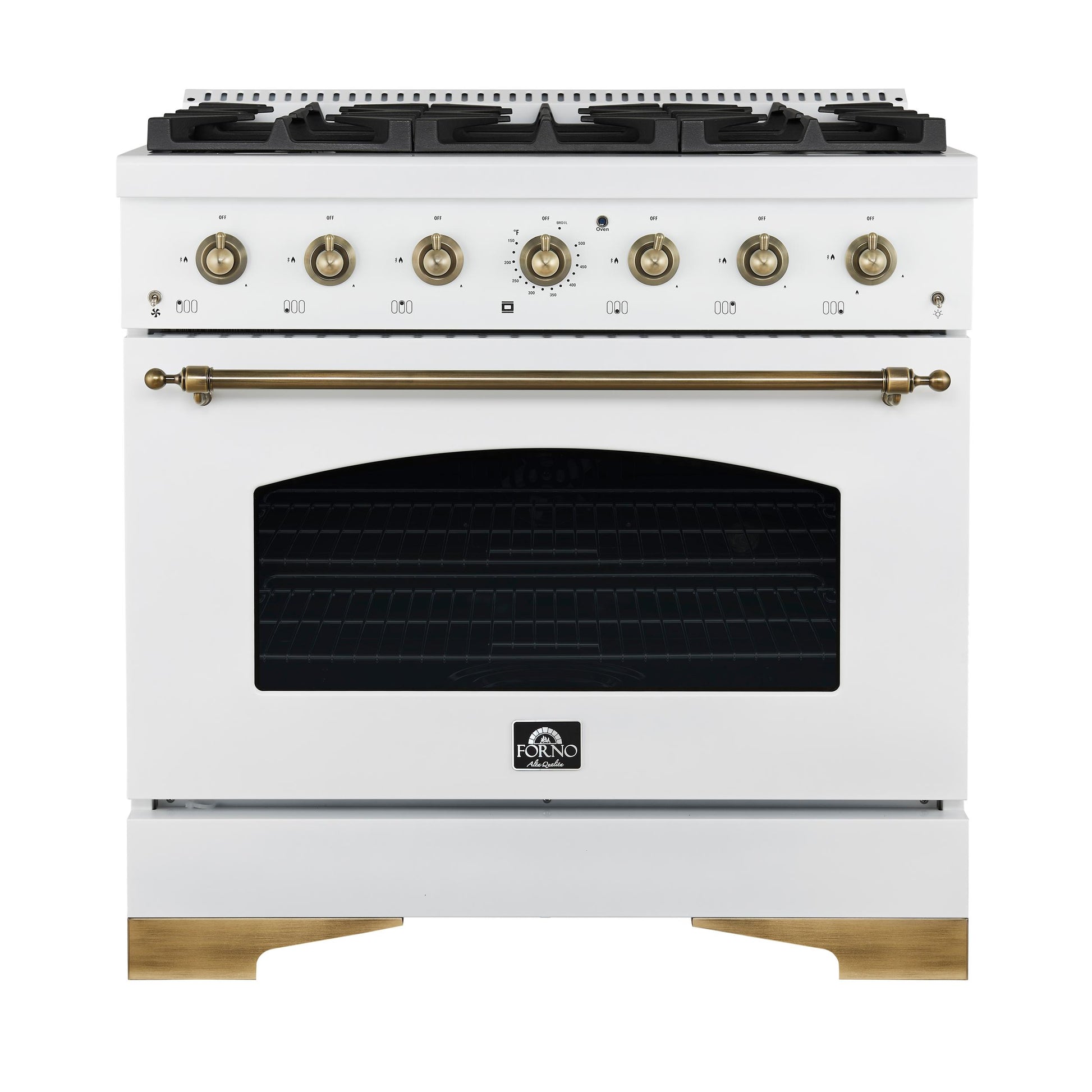 Forno FFSGS621936WHT Forno Antico 36-Inch Freestanding Gas Range, White, Antique Brass Design, 6 Burners, Convection Oven, Energy Efficient