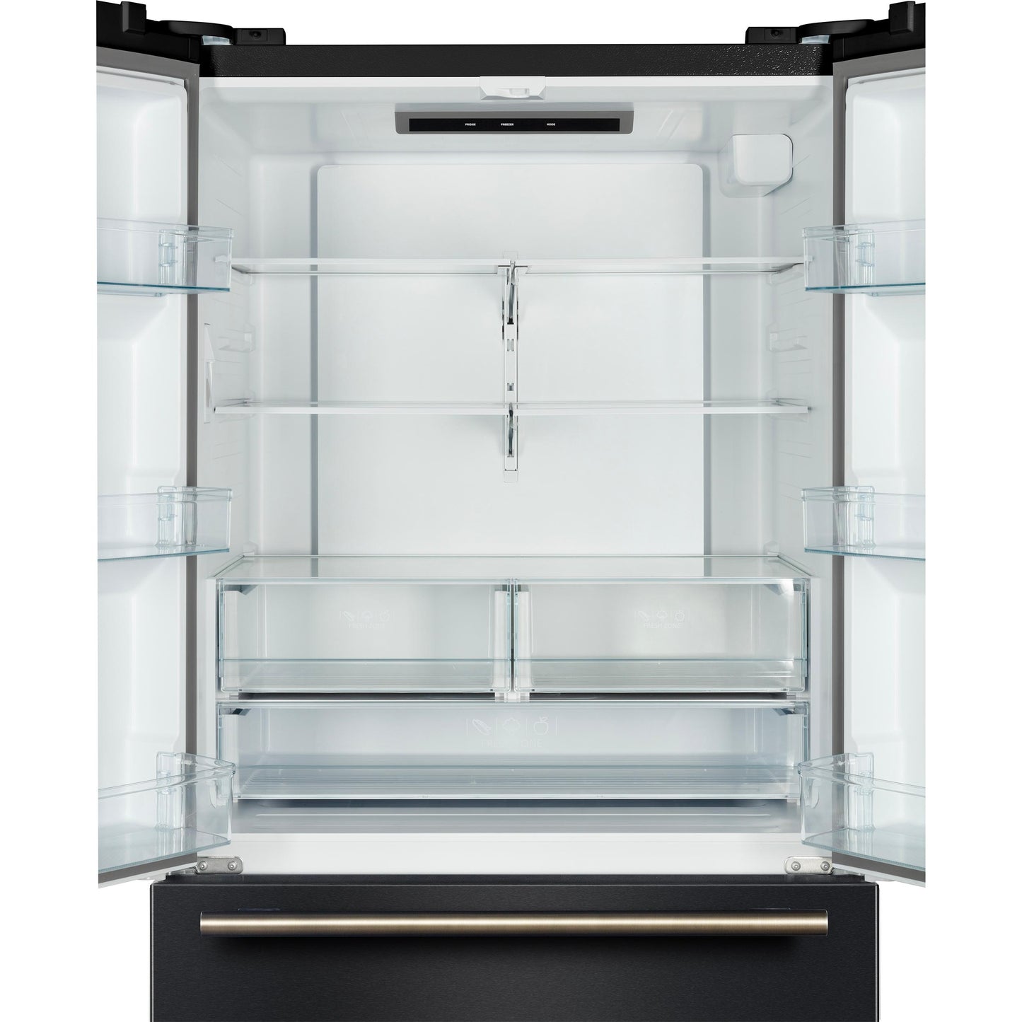 Forno FFFFD178336BLK Forno Rivello 36 Inch French Door Refrigerator In Black With Antique Brass, Internal Water Dispenser, Filtered Ice, Adjustable Shelves, Energy Star Certified