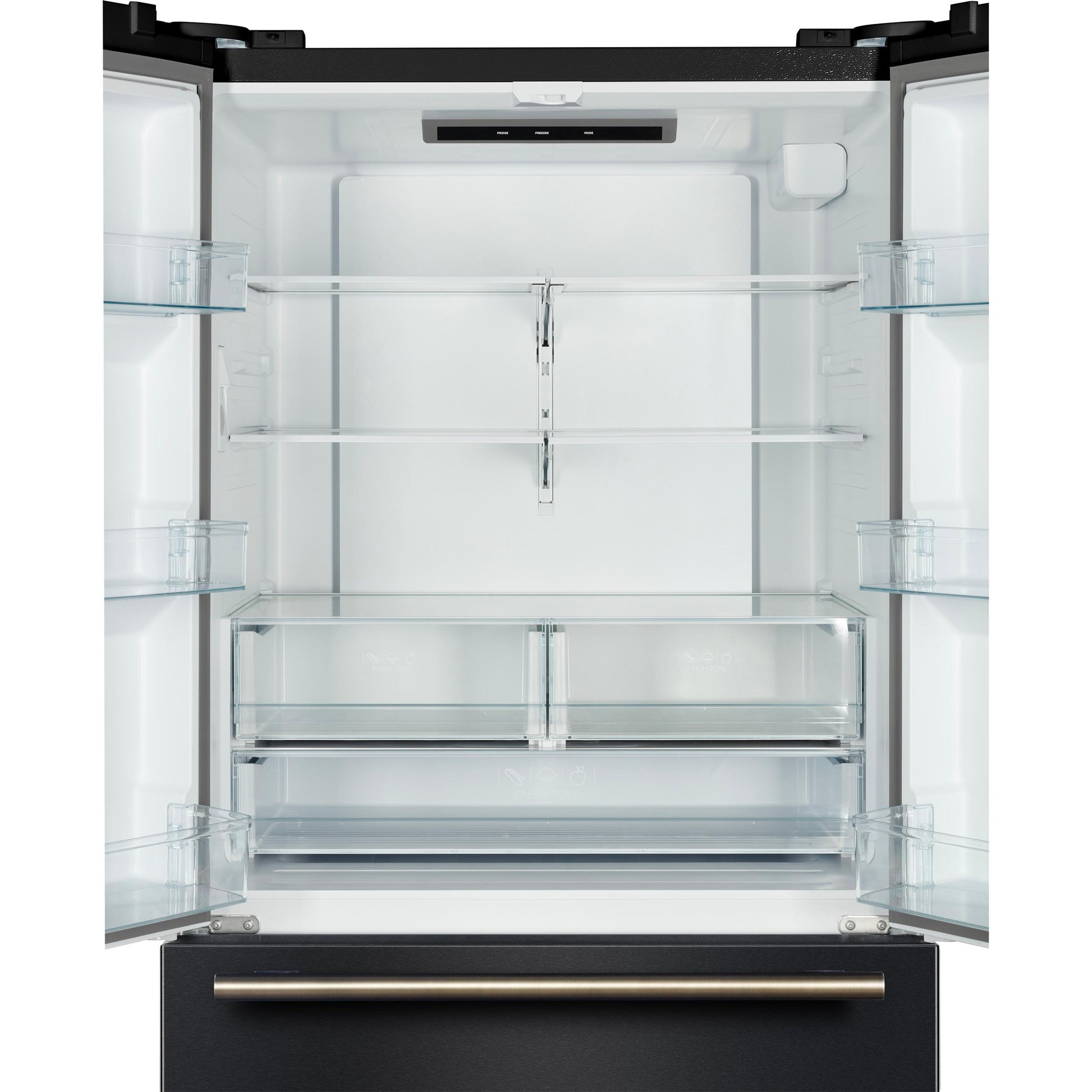 Forno FFFFD178336BLK Forno Rivello 36 Inch French Door Refrigerator In Black With Antique Brass, Internal Water Dispenser, Filtered Ice, Adjustable Shelves, Energy Star Certified