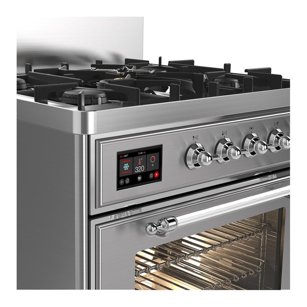 Ilve UM30NR3SSC Ilve Um30Nr3Ssc Majestic Iii 30 Inch Dual Fuel Range With 5 Black Brass Burners, Dual Function Burner Up To 25,000 Btu (Natural Gas, Triple Glass Door, Stainless Steel, Chrome)