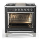 Ilve UM36FQNR3MGCLP Ilve Um36Fqnr3Mgclp Majestic Iii 36 Inch Dual Fuel Range With 6 Black Brass Burners And Griddle, Dual Function Burner Up To 25,000 Btu (Solid Door, Graphite Matte, Chrome, Liquid Propane)